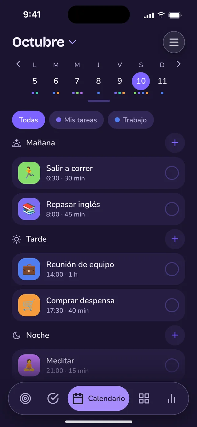 Lista de tareas del día en Dunna